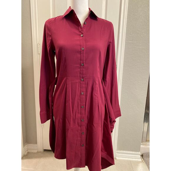 UNTUCKit Amelia Wrap Tie Front Button-Down Shirtdress Dress Red - Size 2 Preppy - Picture 3 of 8